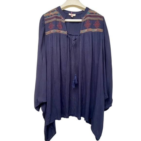 Umgee Tunic Top Kimono Embellished Embroidered Pleated Lightweight Open Front - Picture 4 of 13